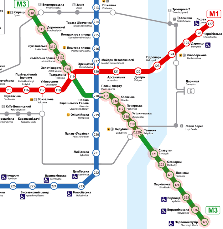 карта M3 Сирецько-Печерська Лінія метро Киев