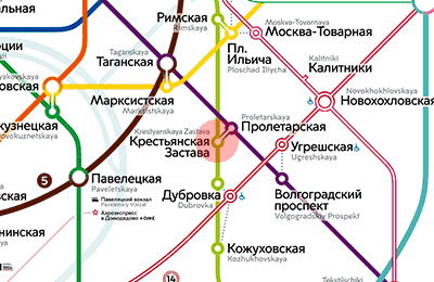 карта станции метро Крестьянская застава
