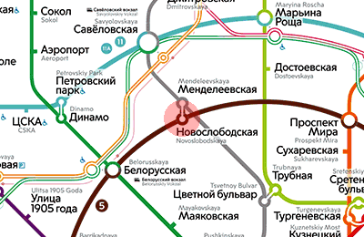 карта станции метро Новослободская