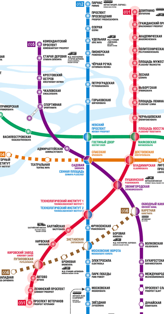 карта Линия 1 метро Санкт-Петербург